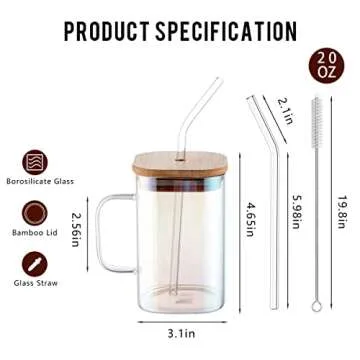 HUAHANGNA Drinking Glasses with Handle Glass Straw 12pcs Set - 20oz Can Shaped Glass Cups, Beer Glasses, Iced Coffee Glasses, Tumbler Cup, Ideal for Milk, Soda, Tea, Water, Gift - Rainbow Collection