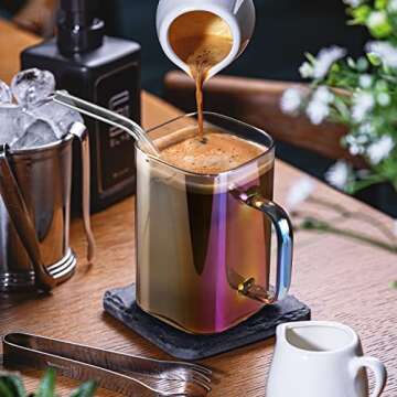 HUAHANGNA Drinking Glasses with Handle Glass Straw 12pcs Set - 20oz Can Shaped Glass Cups, Beer Glasses, Iced Coffee Glasses, Tumbler Cup, Ideal for Milk, Soda, Tea, Water, Gift - Rainbow Collection