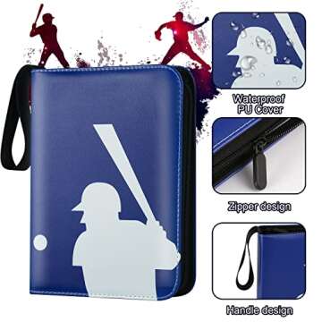 Baseball Card Binder, Trading Card Binder with Sleeves, Sports Card Binder Collectible Trading Card Albums Fits Cards with 50 Removable Sleeves (Blue, 900 Pockets)