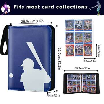 Baseball Card Binder, Trading Card Binder with Sleeves, Sports Card Binder Collectible Trading Card Albums Fits Cards with 50 Removable Sleeves (Blue, 900 Pockets)