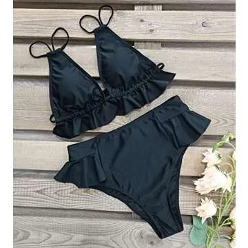 SPORLIKE Ruffle High Waisted Bikini for Women