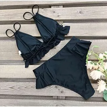SPORLIKE Ruffle High Waisted Bikini for Women