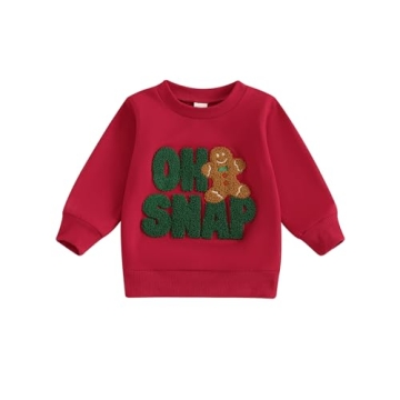 Adobabirl Toddler Baby Girl Boy Christmas Sweatshirt Gingerbread Man Letter Embroidery Pullover Swea...