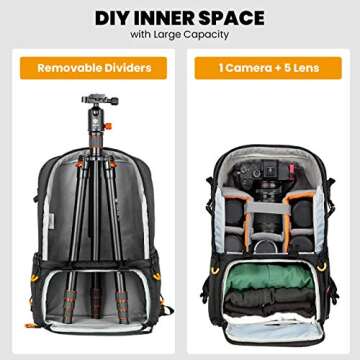TARION Pro Camera Backpack Large Camera Bag with Laptop Compartment Tripod Holder Waterproof Raincover Outdoor Photography Hiking Travel Professional DSLR Backpack for Men Women Side Access