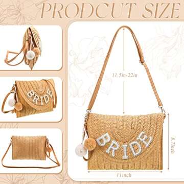 Pinkunn Bride Straw Shoulder Bag For Women Straw Clutch Bag Pearl Rhinestone Wedding Summer Beach Va...