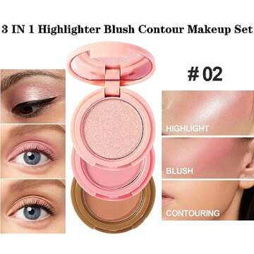 Yeweian 3-in-1 Blendable Trio, Contour and Highlight Blush Makeup Palette, Cream Bronzer, Silky Smoo...