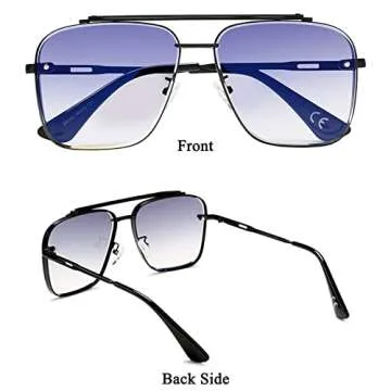 COASION Mens Sunglasses Costume Eyewear Retro Square Aviator Sun Glasses Frames for Women (Black/Gradient Dark Blue)