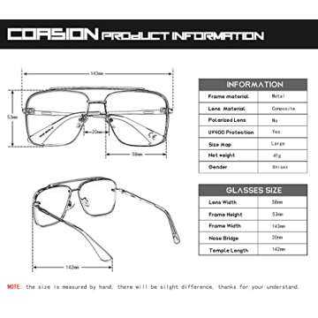 COASION Mens Sunglasses Costume Eyewear Retro Square Aviator Sun Glasses Frames for Women (Black/Gradient Dark Blue)