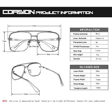 COASION Mens Sunglasses Costume Eyewear Retro Square Aviator Sun Glasses Frames for Women (Black/Gradient Dark Blue)