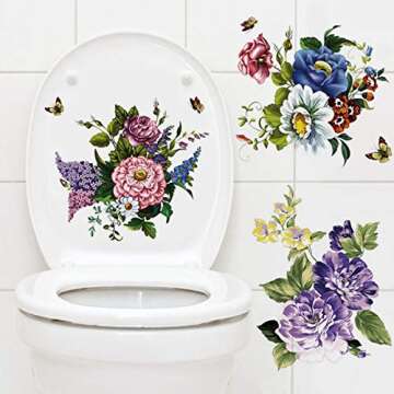 3Pcs Peony Rose Lavender Butterfly Flower Wall Stickers Beauty Flowers Decals Self Adhesive Removabl...