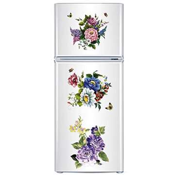 3Pcs Peony Rose Lavender Butterfly Flower Wall Stickers Beauty Flowers Decals Self Adhesive Removable Waterproof Vinyl Art Murals for Living Room Bedroom Toilet Restroom House DIY Decoration (Style D)