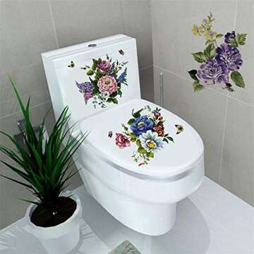 3Pcs Peony Rose Lavender Butterfly Flower Wall Stickers Beauty Flowers Decals Self Adhesive Removable Waterproof Vinyl Art Murals for Living Room Bedroom Toilet Restroom House DIY Decoration (Style D)