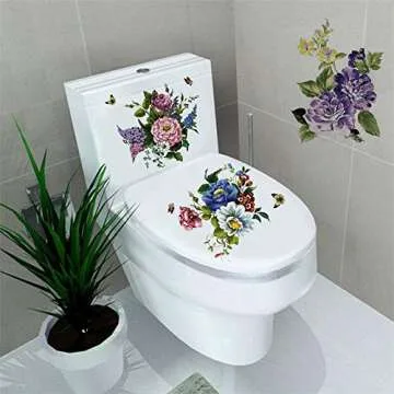 3Pcs Peony Rose Lavender Butterfly Flower Wall Stickers Beauty Flowers Decals Self Adhesive Removable Waterproof Vinyl Art Murals for Living Room Bedroom Toilet Restroom House DIY Decoration (Style D)