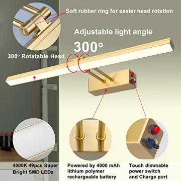 KANESIKI Rechargeable Rotatable Picture Light for Art Display