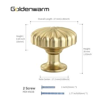 goldenwarm 10 Pack Gold Cabinet Knobs Dresser Knob for Drawer Hardware Handles and Luxury Pulls for Cabinets Zinc Alloy