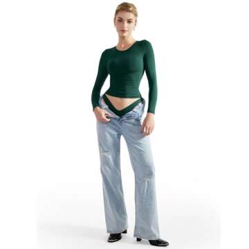 SUUKSESS Women Fitted Long Sleeve Crew Neck Tee Shirts