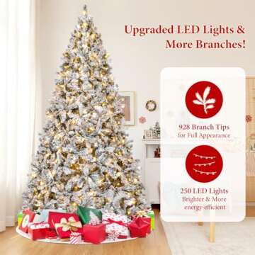 TOWPONICS 6ft Prelit Artificial Christmas Tree with LED Warm White Lights, Snow Flocked Prelighted 2...