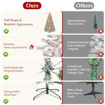 TOWPONICS 6ft Prelit Artificial Christmas Tree with LED Warm White Lights, Snow Flocked Prelighted 250 LED Lights & 928 Branch Tips, Metal Hinges Foldable Base, Xmas Full Tree for Holiday Decor, White