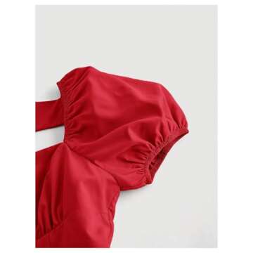 OYOANGLE Women's Cute Bowknot Short Puff Sleeve A Line Short Dress Square Neck Party Cocktail Dresses Red Medium