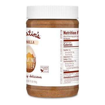 Justin's Vanilla Almond Butter, Gluten-free, Non-GMO, Vegan, Sustainably Sourced, 16 Ounce Jar