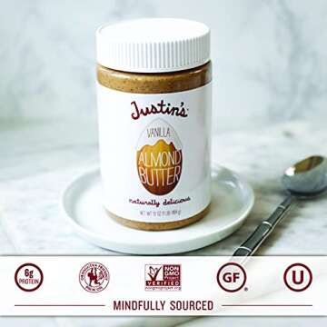 Justin's Vanilla Almond Butter, Gluten-free, Non-GMO, Vegan, Sustainably Sourced, 16 Ounce Jar