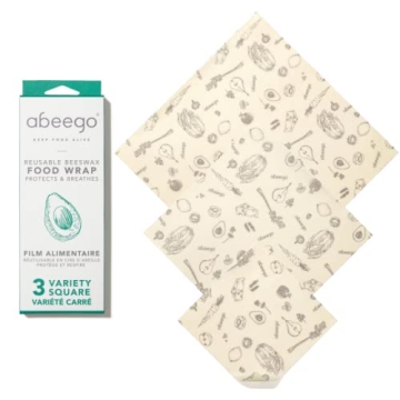Abeego Original Beeswax Food Storage Wrap - Set of 3 Natural Sheets for Eco-Friendly Food Preservati...