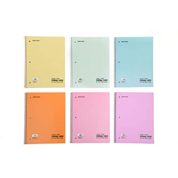 Mintra Pastel Spiral Notebooks 6 Pack College Ruled Durable