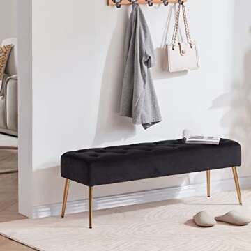 DUHOME Button-Tufted Ottoman Bench, Upholstered Bedroom Benches Velvet Footrest Stool Accent Bench f...