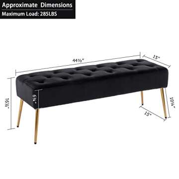 DUHOME Button-Tufted Ottoman Bench, Upholstered Bedroom Benches Velvet Footrest Stool Accent Bench for Entryway Dining Room Living Room Bedroom End of Bed, Black