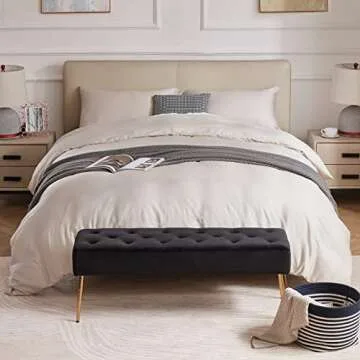 DUHOME Button-Tufted Ottoman Bench, Upholstered Bedroom Benches Velvet Footrest Stool Accent Bench for Entryway Dining Room Living Room Bedroom End of Bed, Black