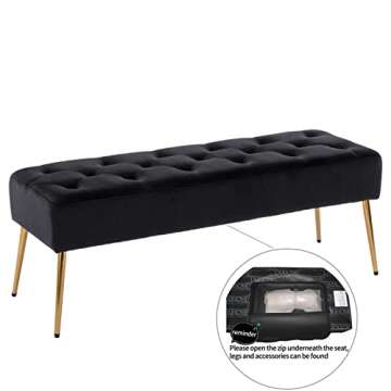 DUHOME Button-Tufted Ottoman Bench, Upholstered Bedroom Benches Velvet Footrest Stool Accent Bench for Entryway Dining Room Living Room Bedroom End of Bed, Black