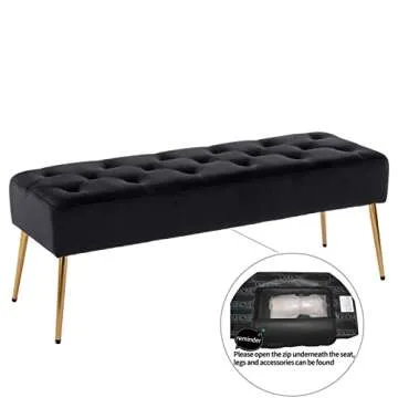 DUHOME Button-Tufted Ottoman Bench, Upholstered Bedroom Benches Velvet Footrest Stool Accent Bench for Entryway Dining Room Living Room Bedroom End of Bed, Black