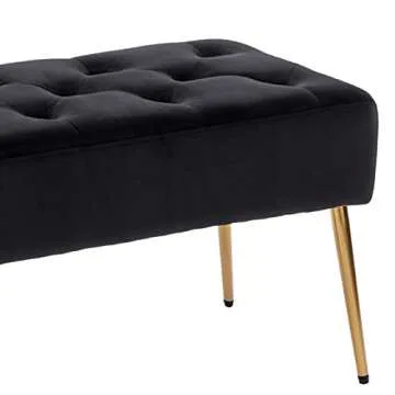 DUHOME Button-Tufted Ottoman Bench, Upholstered Bedroom Benches Velvet Footrest Stool Accent Bench for Entryway Dining Room Living Room Bedroom End of Bed, Black