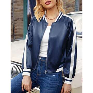 Zeagoo Women's Classic Solid Striped Biker Jacket Zip Up Fashion Bomber Jacket Coat Black Medium