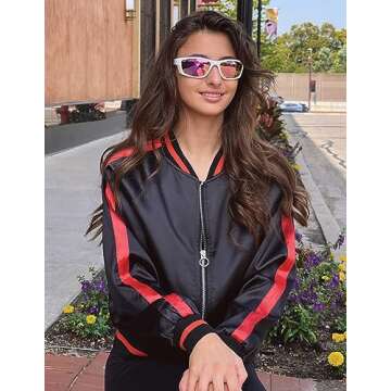 Zeagoo Women's Classic Solid Striped Biker Jacket Zip Up Fashion Bomber Jacket Coat Black Medium