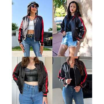 Zeagoo Women's Classic Solid Striped Biker Jacket Zip Up Fashion Bomber Jacket Coat Black Medium