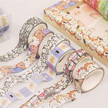 Cotrida Kawaii Cute Cartoon Washi Tape Set, 18 Rolls Thin Animal Gold Embellishment Decorative Masking Tapes for Scrapbook, DIY Crafts, Bullet Journal Supplies, Planners, Wrapping