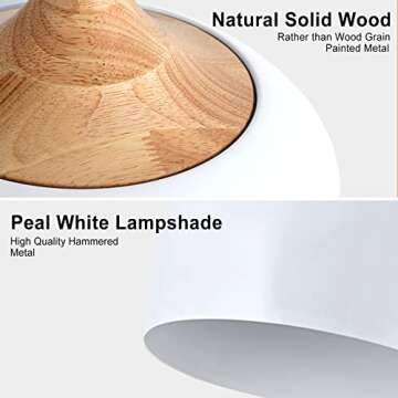 DOTCN Modern Solid Wood Pendant Light, Large Ceiling Hanging Lamp with Dome Metal Shade,Adjustable L...