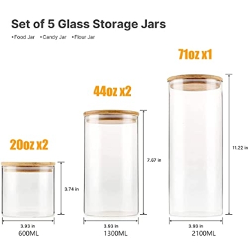 YUNCANG Glass Storage Jars Set of 5 for Organized Kitchen