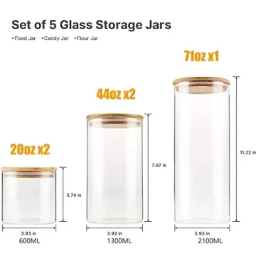 YUNCANG Glass Storage Jars Set of 5 for Organized Kitchen