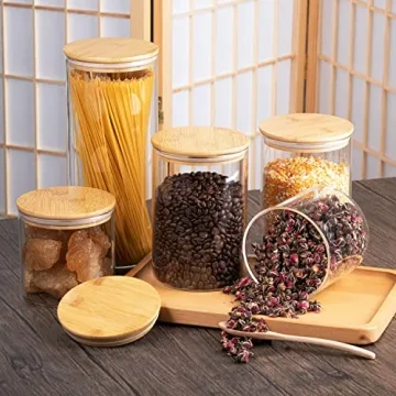 YUNCANG Glass Storage Jars Set of 5 for Organized Kitchen