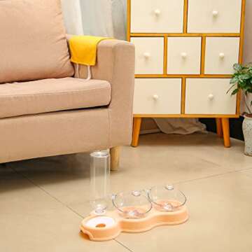 IFOUG Cat Bowls for Food and Water, Plastic Raised Cat Food Dishes with Waterproof Mat, Automatic Water Bottle, Wet and Dry Food Bowl Set for Cats and Small Dogs