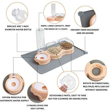 IFOUG Cat Bowls for Food and Water, Plastic Raised Cat Food Dishes with Waterproof Mat, Automatic Water Bottle, Wet and Dry Food Bowl Set for Cats and Small Dogs