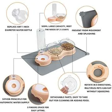 IFOUG Cat Bowls for Food and Water, Plastic Raised Cat Food Dishes with Waterproof Mat, Automatic Water Bottle, Wet and Dry Food Bowl Set for Cats and Small Dogs