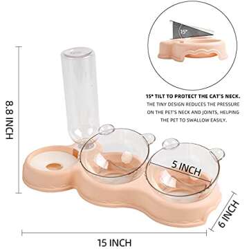 IFOUG Cat Bowls for Food and Water, Plastic Raised Cat Food Dishes with Waterproof Mat, Automatic Water Bottle, Wet and Dry Food Bowl Set for Cats and Small Dogs