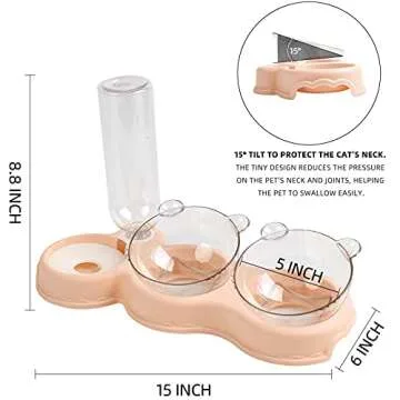 IFOUG Cat Bowls for Food and Water, Plastic Raised Cat Food Dishes with Waterproof Mat, Automatic Water Bottle, Wet and Dry Food Bowl Set for Cats and Small Dogs