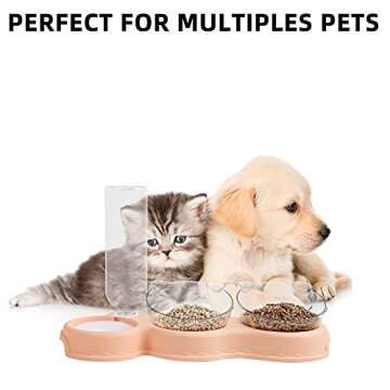 IFOUG Cat Bowls for Food and Water, Plastic Raised Cat Food Dishes with Waterproof Mat, Automatic Water Bottle, Wet and Dry Food Bowl Set for Cats and Small Dogs