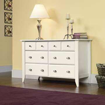 Sauder Shoal Creek 6 Bedroom Dresser Chest of Drawers, L: 54.65" x W: 18.43" x H: 33.03", Soft White...