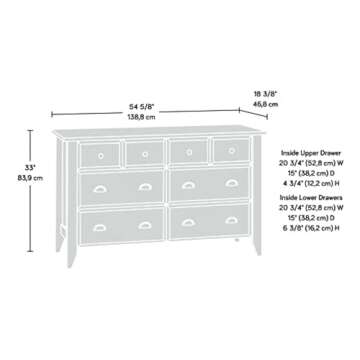 Sauder Shoal Creek 6 Bedroom Dresser Chest of Drawers, L: 54.65" x W: 18.43" x H: 33.03", Soft White Finish