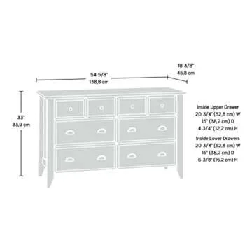 Sauder Shoal Creek 6 Bedroom Dresser Chest of Drawers, L: 54.65" x W: 18.43" x H: 33.03", Soft White Finish